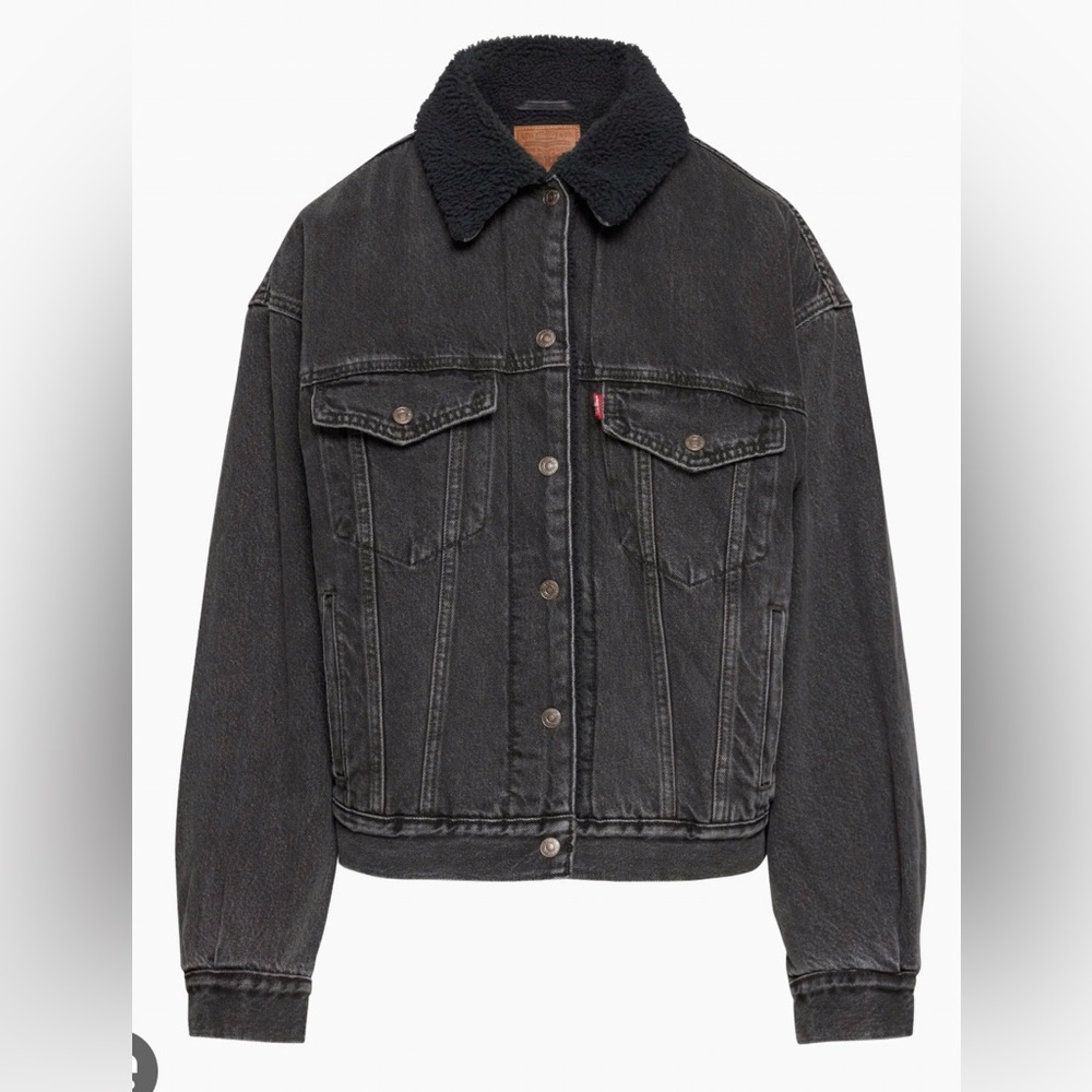 Aritzia Levis 90’s Denim Sherpa Jackect Black - Picture 2 of 5